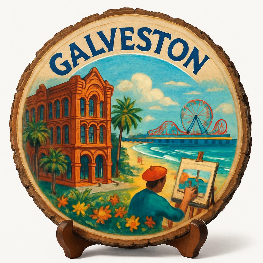 Galveston Texas Souvenir Gift – Wood Slice Plaque for Wall or Table, United States Souvenir Gift for Tourists, Historic Seaport Decorative Gift