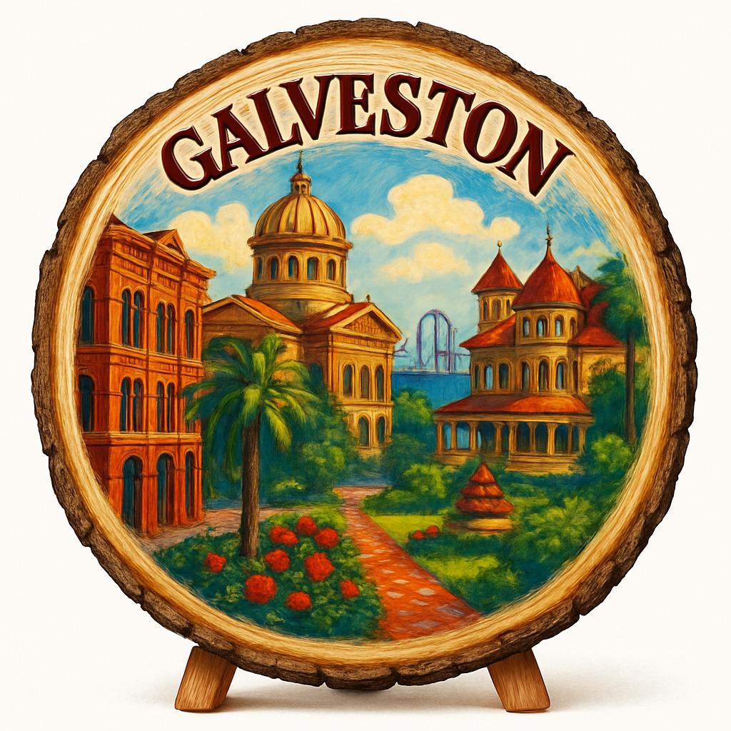 Galveston Texas Souvenir Gift – Wood Slice Plaque for Wall or Table, United States Souvenir Gift for Tourists, Historic Beach Town Decorative Gift