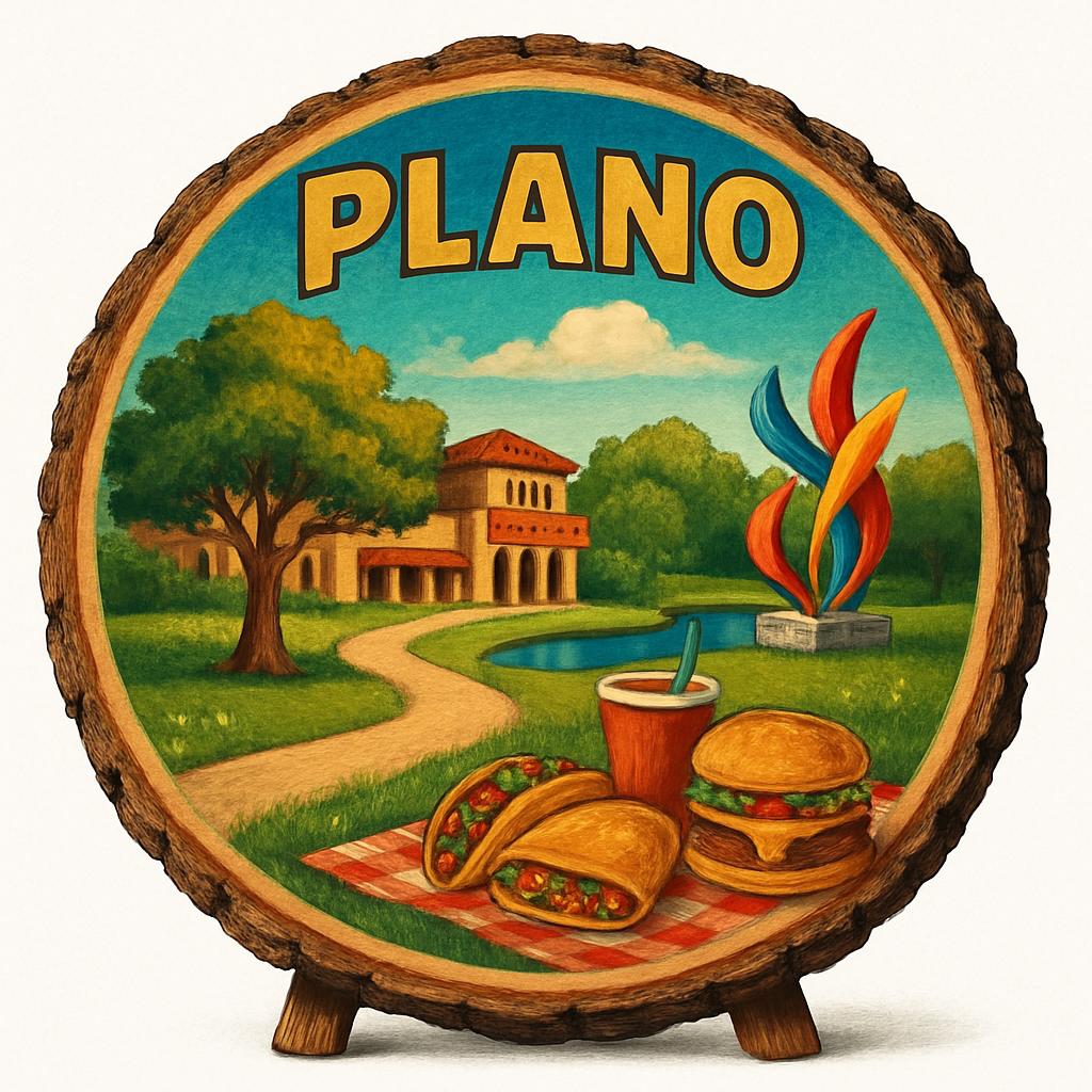 Plano Texas Souvenir Gift – Wood Slice Plaque for Wall or Table, United States Souvenir Gift for Tourists, Modern Suburbia Decorative Gift