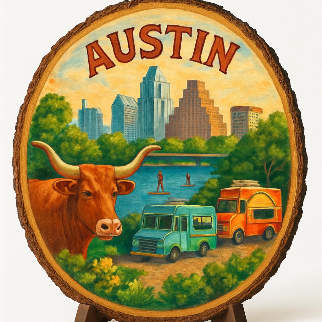 Austin Texas Souvenir Gift – Wood Slice Plaque for Wall or Table, United States Souvenir Gift for Tourists, Live Music Capital Decorative Gift