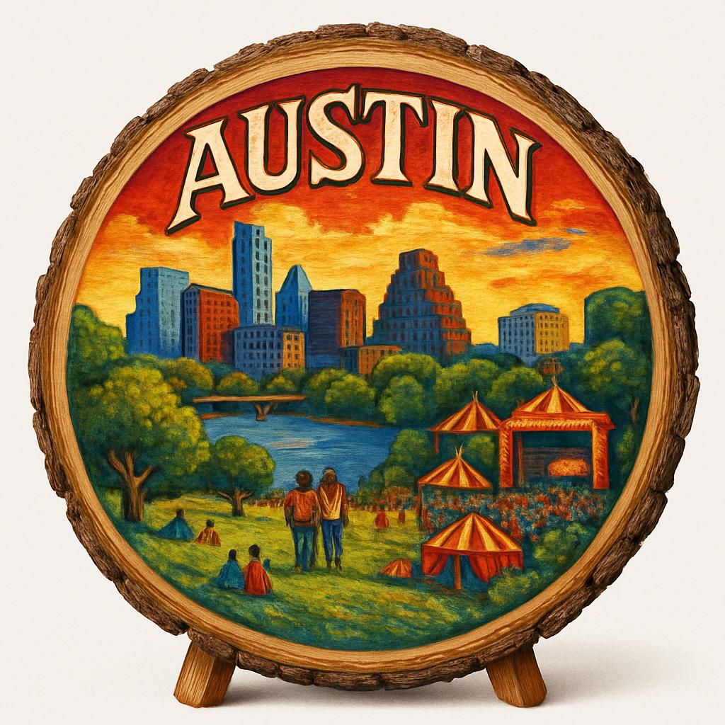 Austin Texas Souvenir Gift – Wood Slice Plaque for Wall or Table, United States Souvenir Gift for Tourists, Cultural Hub Decorative Gift