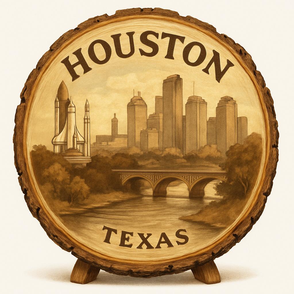 Houston Texas Souvenir Gift – Wood Slice Plaque for Wall or Table, United States Souvenir Gift for Tourists, Space City Heritage Decorative Gift