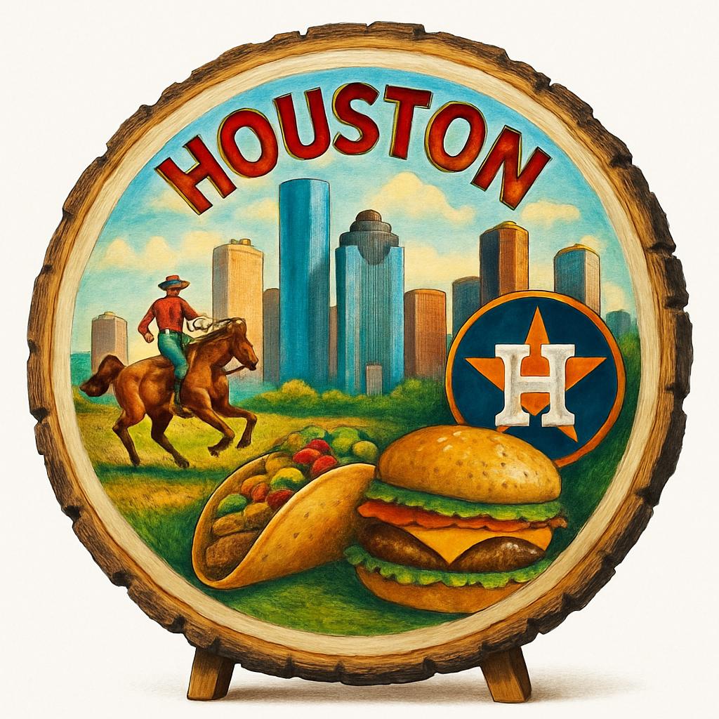 Houston Texas Souvenir Gift – Wood Slice Plaque for Wall or Table, United States Souvenir Gift for Tourists, Southern Hospitality Decorative Gift