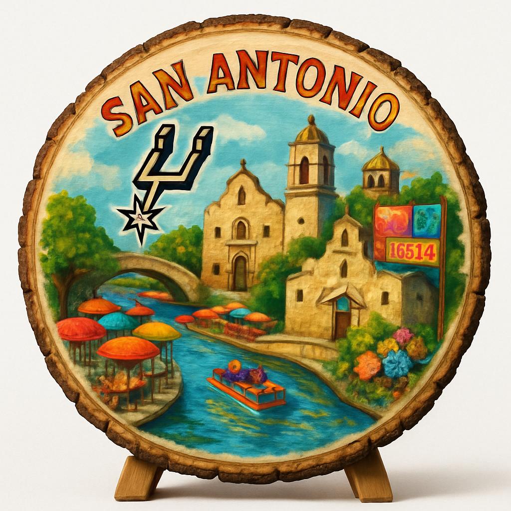 San Antonio Texas Souvenir Gift – Wood Slice Plaque for Wall or Table, United States Souvenir Gift for Tourists, Tex-Mex Cuisine Decorative Gift